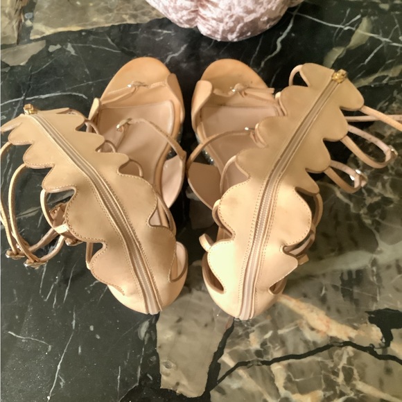 Giambattista Valli Nude leather tall gladiator wedge glitter sandals size 8.5 - Picture 7 of 12